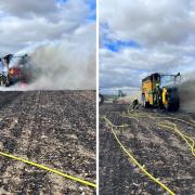The muck spreader had caught on fire which spread to the surrounding area. Photo by Oxfordshire Fire and Rescue