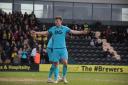 Mark Harris celebrates his second goal against Burton Albion