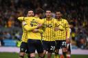 Oxford United players celebrate against Fleetwood Town earlier this month