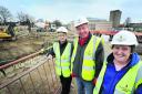 Parish councillors Ann Booker, left, Gordon Roper and Sheila Smith at the construction site
