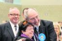 Council leader Barry Wood with his wife Ibby as he wins the Fringford ward