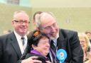Council leader Barry Wood with his wife Ibby as he wins the Fringford ward