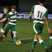 Wantage Town in action before the lockdown, when they were 13 points adrift at the bottom of the table		       Picture: Ed Nix