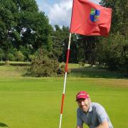 Peter Hughes after recording an extremely two at the par five sixth hole at Frilford Heath’s Red Course