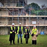 St. Nicholas College ruins at Wallingford’s Castle Gardens. In Picture: Wallingford Town Mayor, Marcus Harris; Estates Officer, Rob Workman; Town Clerk, Michelle Taylor; Councillor Katherine Keaths-Rohan
