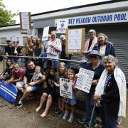 Abbey Meadow Outdoor Pool protest, by Ed Nix.
