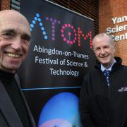 ATOM Science Festival chairman and founder James White, left, is pictured at one of the festival venues - Abingdon School's science block, the Yang Centre - with teacher Jeremy Thomas who is also the coordinator of the Abingdon Science Partnership.