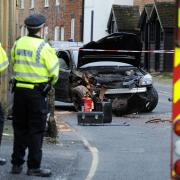 Police officers at the scene of a car crash in Mill Street, Wantage, in 2015. Picture: David Fleming.