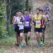 Race-winner Alex Wall-Clarke (right) during the early stages of the first round of the Oxford Mail Cross Country League in Newbury Picture: Barry Cornelius