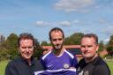 Division 2 South side Letcombe will be sponsored by local newsagents Rowes this season. Mike Rowe (left) presents the new shirt to manager Garry Cook (right) and captain Josh Fowler