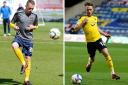 Sam Long's Oxford United debut (left) came at Accrington Stanley in April 2013, while (right) the defender brings the ball forward on Tuesday night  Pictures: David Fleming