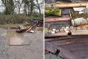 Large pieces of wood, with asbestos roof, illegally dumped in South Oxfordshire