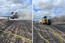 The muck spreader had caught on fire which spread to the surrounding area. Photo by Oxfordshire Fire and Rescue