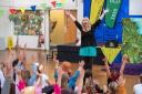 Storyteller Amanda Kane-Smith performing to pupils at Dunmore Primary School