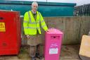 Cllr Pete Sudbury with a vape recycling bin