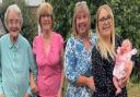 R-L Four-week-old baby Elise, Rebecca Mckinlay , 30, nan Amanda Gretton, 53, great nan Patricia Rayment 74, and great great gran Sylvia Salter, 98. Picture: Rebecca Mckinlay