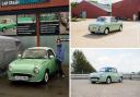 Lizzie Mawer and her emerald green Nissan Figaro which is being sold for the charity that helped her family grieve.  Pictures by The Figaro Shop
