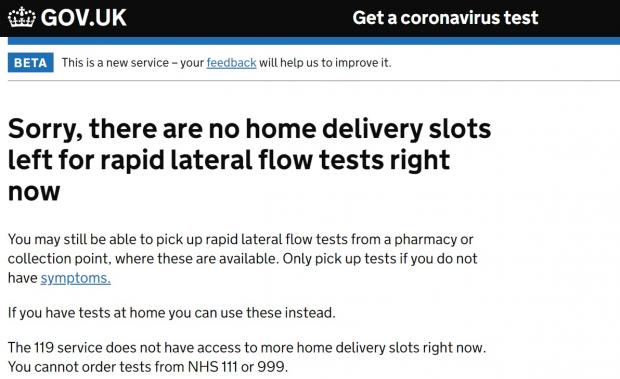 Herald Series: Government website today says no LFTs available for home delivery 
