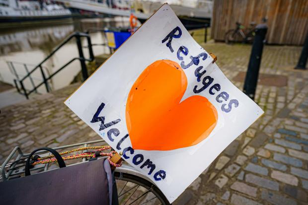 A ‘refugees welcome’ banner