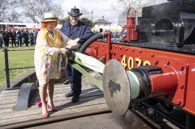 Herald Series: Lady Judith McAlpine launching the locomotive on Saturday last week.