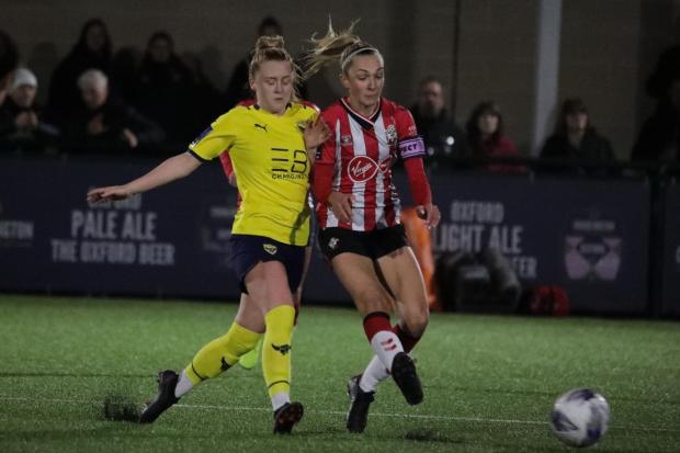 Beth Lumsden battles for possession during Oxford United Women's draw with Southampton in March. Picture: Darrell Fisher