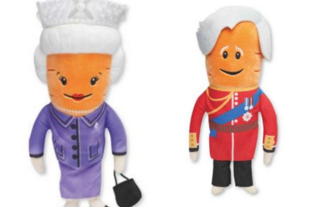 Herald Series: Kevin the Carrot toys: (right) the Queen and (left) Prince Charles (Aldi/Canva)