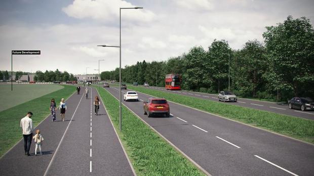 Herald Series: Artist's impression of A4130 with improved footways and cycleways