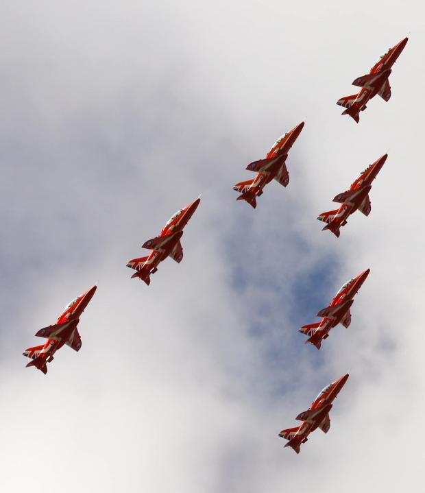 Herald Series: The Red Arrows as they flew over Witney yesterday. Picture: Alicia James 