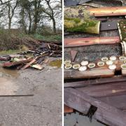 Large pieces of wood, with asbestos roof, illegally dumped in South Oxfordshire