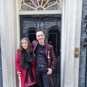 Andrew Baker outside No 10 with his mum