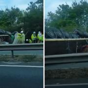 VIDEO: Horrific scenes as overturned lorry blocks A34