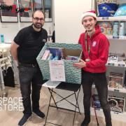 FESTIVE FUNDRAISING: Andy, founder of Play2Give, at one of the public drop-off points