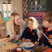 Head of Pre-Prep Sabrina McMann with some of Moulsford's existing Pre-School pupils. Picture by Moulsford Prep School