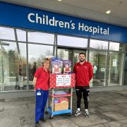 Gym manager Ciaran Aston with the advent calendars at the Children's Hospital