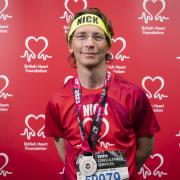 Nick Shaw from Abingdon, after finishing the London Marathon. Credit: British Heart Foundation