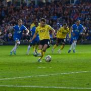 Cameron Brannagan scores from the penalty spot in the play-off semi-final second leg