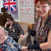 Volunteer Kathy Hope in 1940's attire during Alma Barn Lodge Care Home's VE Day anniversary celebrations