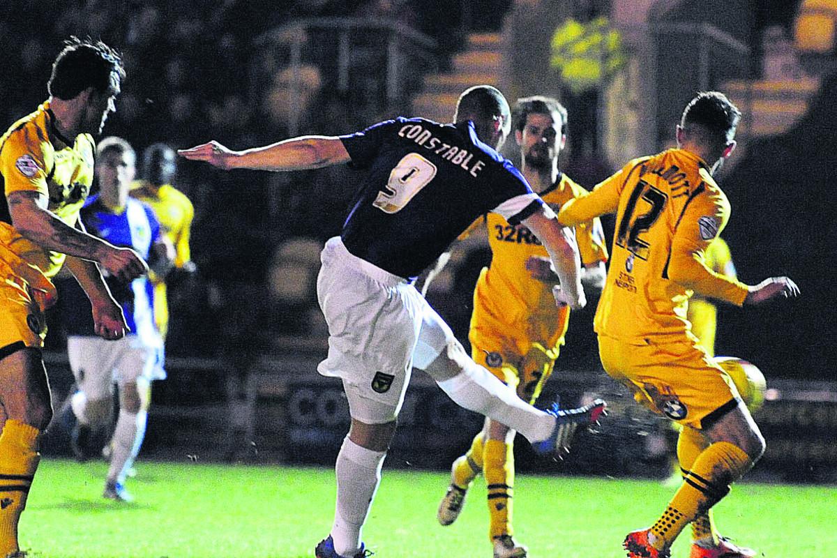 James Constable fires Oxford United into an early lead at Newport tonight