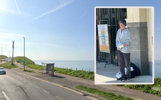 Ovingdean cliffs in Brighton and inset Anthony Stocks outside of court